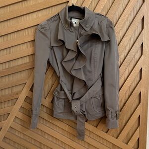 Anthropologie Taupe Ruffled Trench Coat